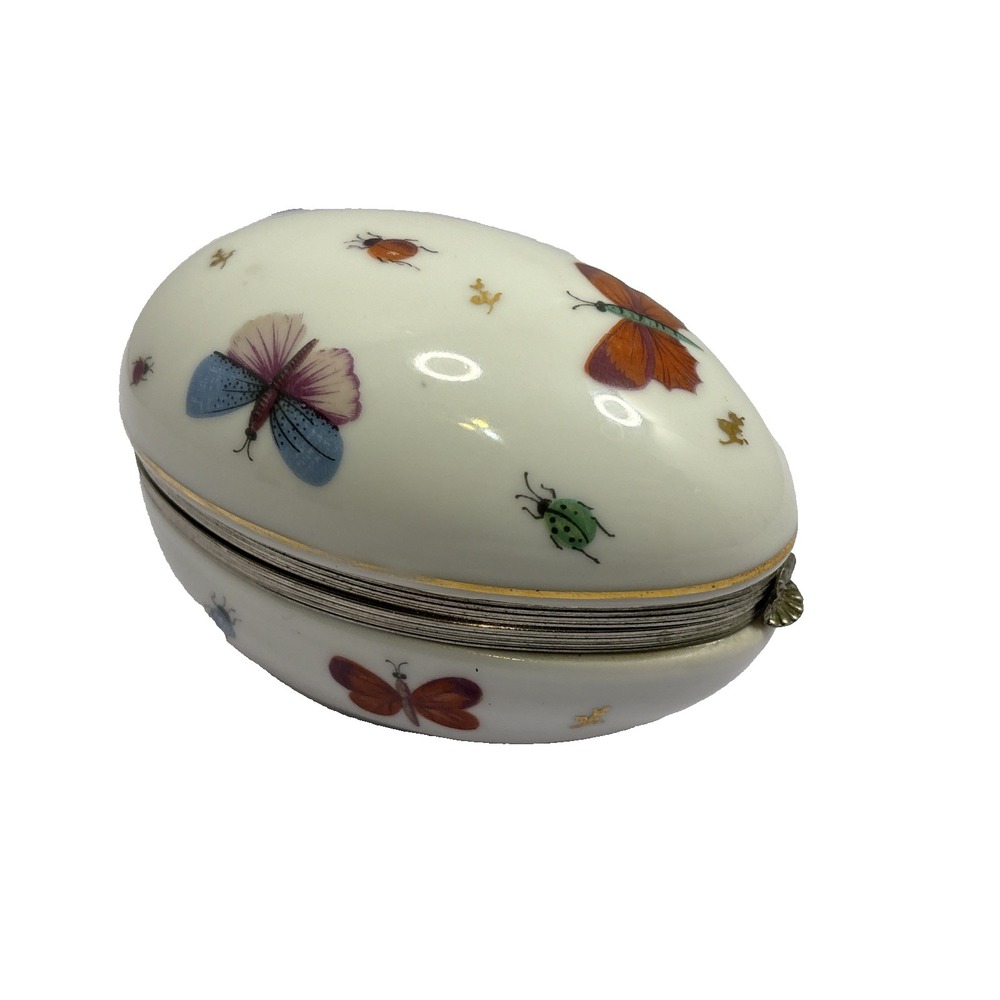 German Ardalt Lenwille Hand Painted Egg Trinket Box‎ Easter/Spring 4.5 Inch